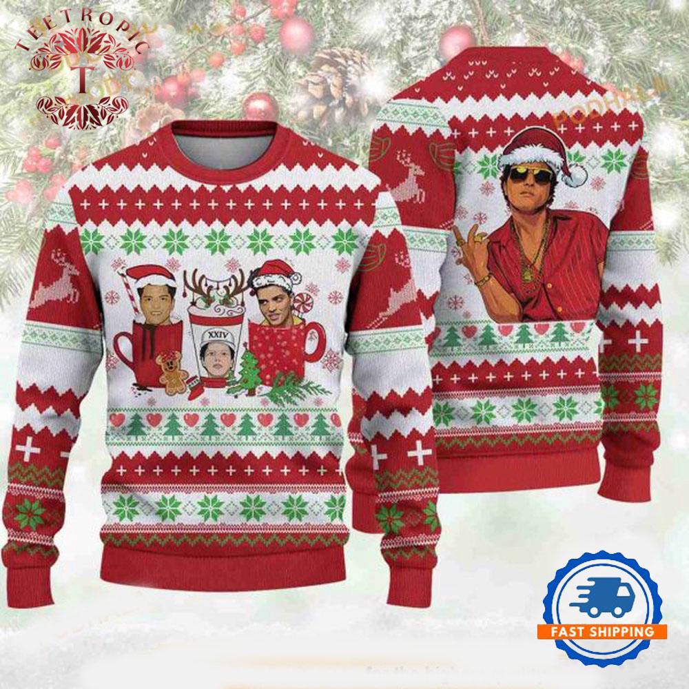 Bruno Mars Latte Coffee Santa Reindeer Christmas Ugly Sweater