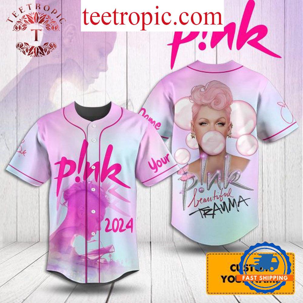 Pink Beautiful Trauma Personalized Baseball Jersey
