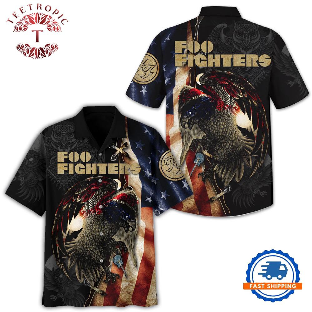 Foo Fighters Eagle & American Flag Summer Hawaiian Shirt