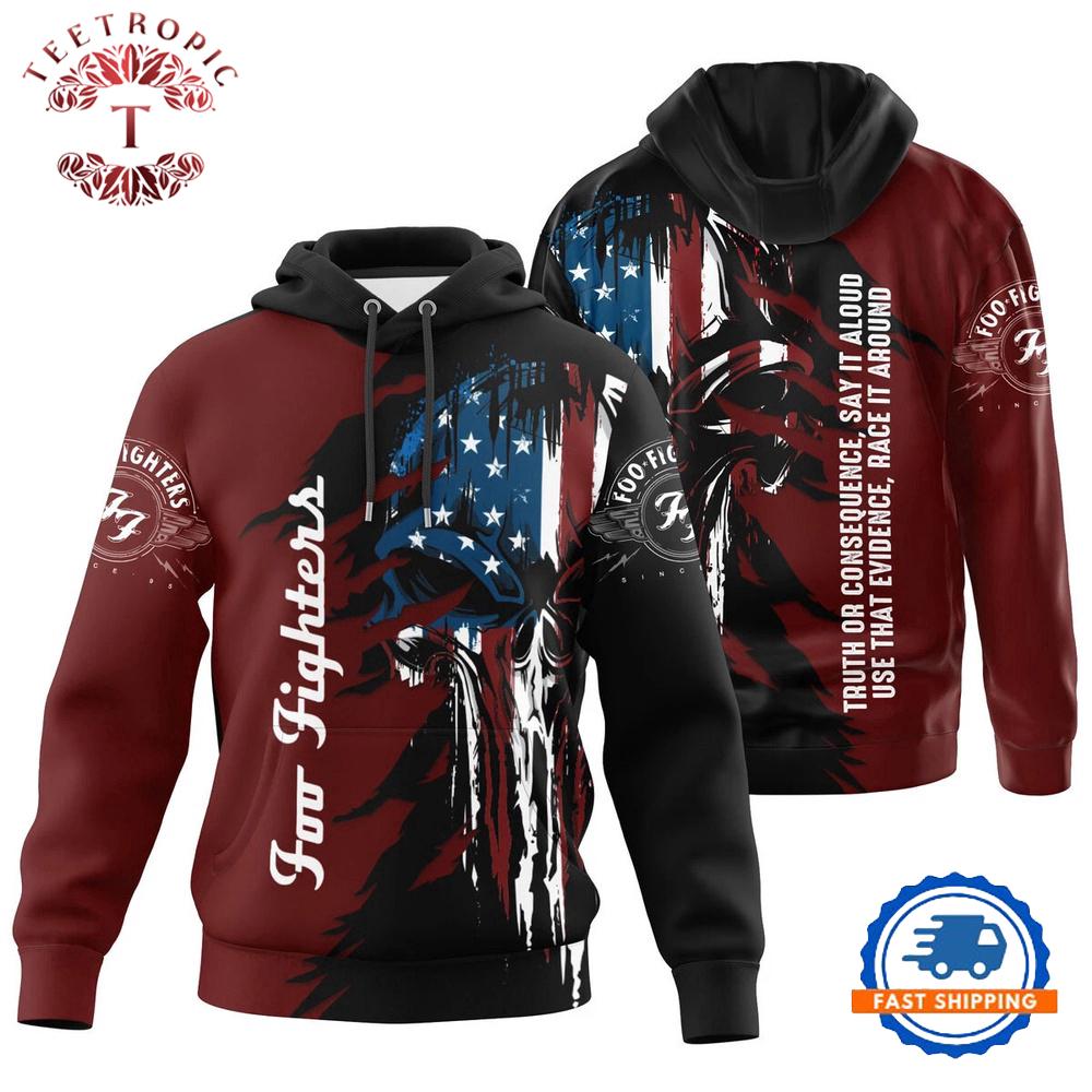 Foo Fighters Rock Band Skull US Flag Hoodie