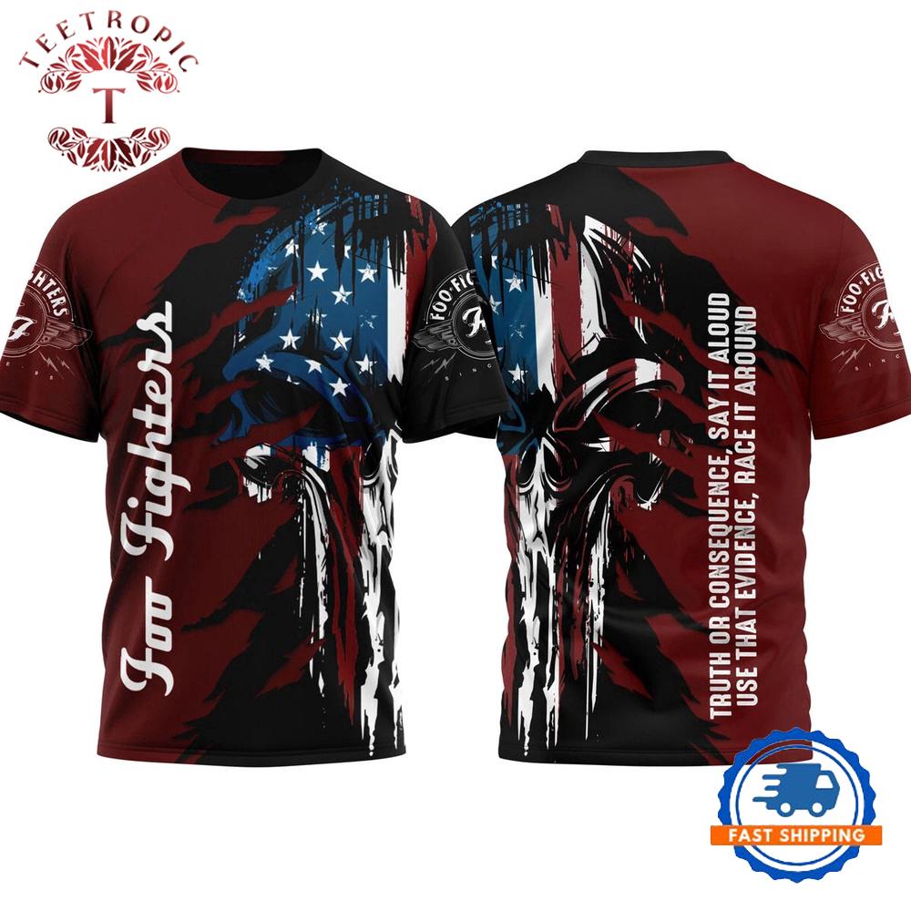 Foo Fighters Rock Band Skull US Flag T-Shirt