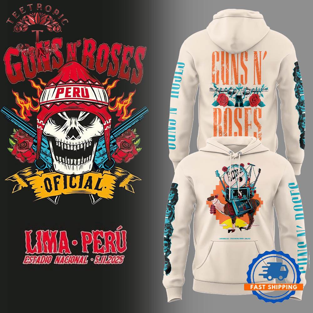 Guns N’ Roses Tour 2025 Peru White Hoodie