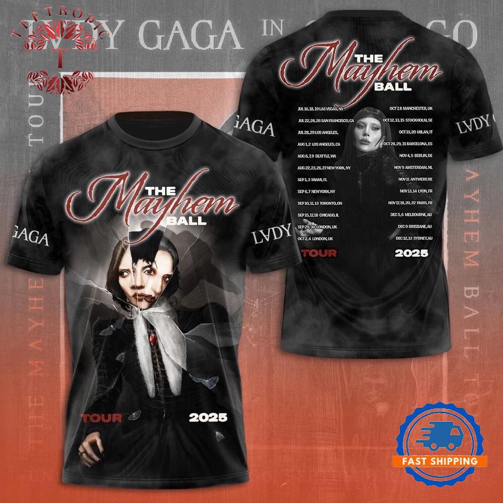 Lady Gaga The Mayhem Ball 2025 Tour Music T Shirt