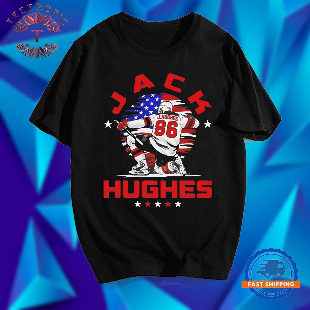 Jack Hughes New Jersey USA flag celebration T Shirts