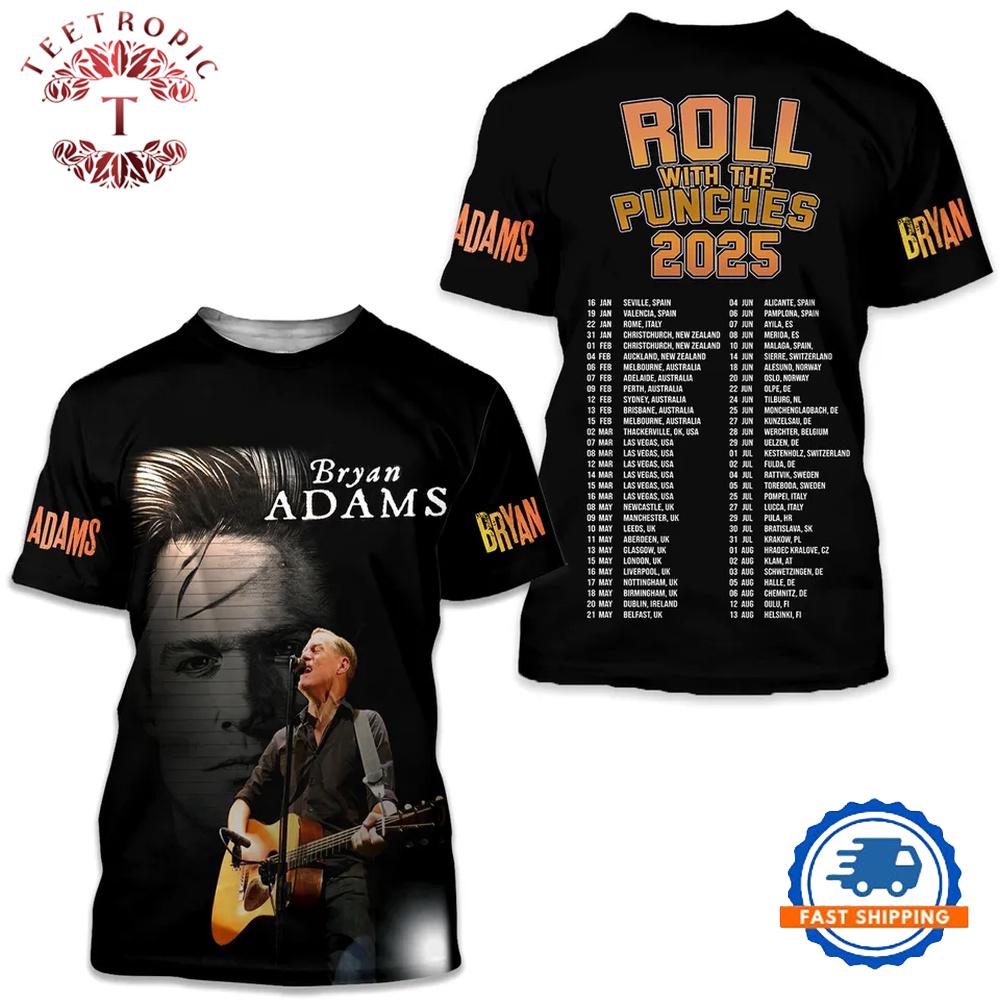 Bryan Adams 2025 Tour Roll With The Punches Limited 3D T Shirt