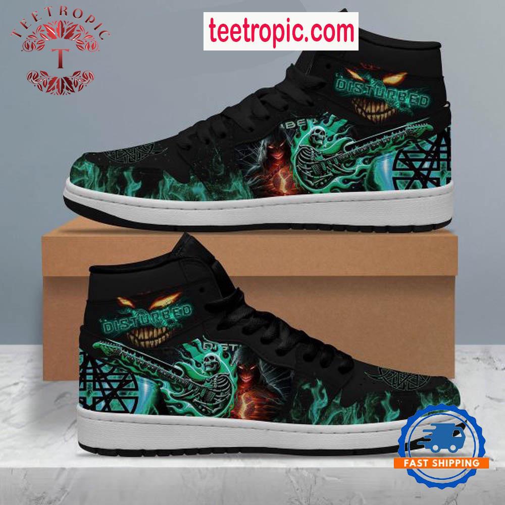 Disturbed Green Flames Air Jordan 1 Hightop Shoes