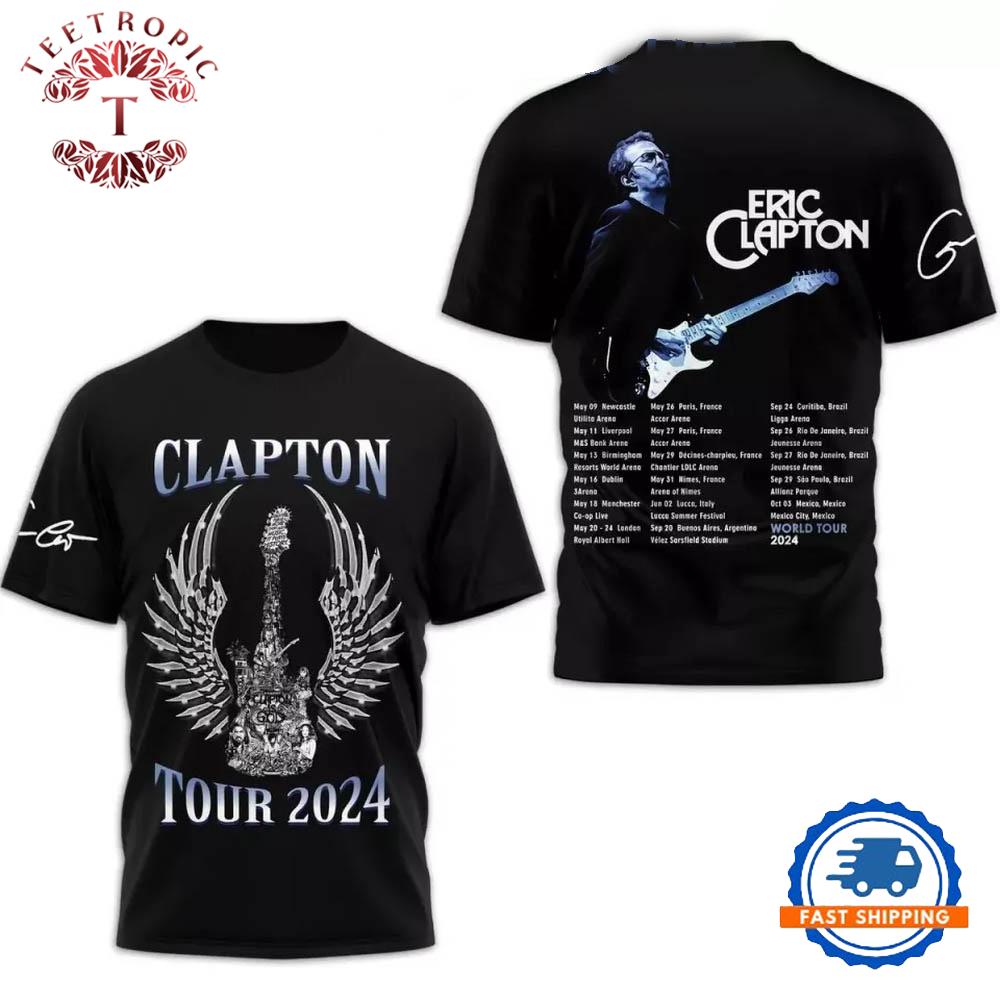 Eric Clapton World Tour 2024 All The Location 3D T-Shirt