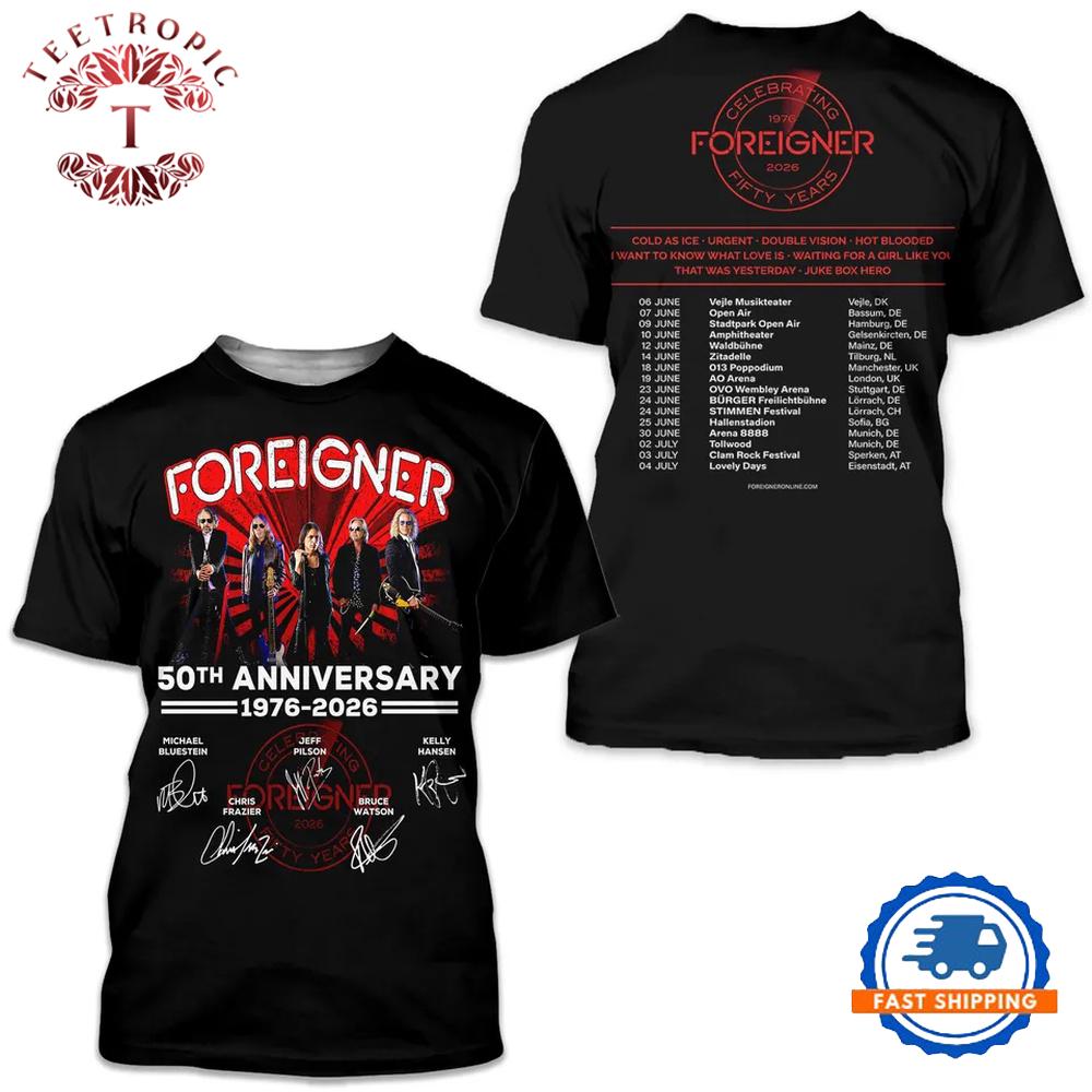 Foreigner 50th Anniversary 1976-2026 Tour T Shirt
