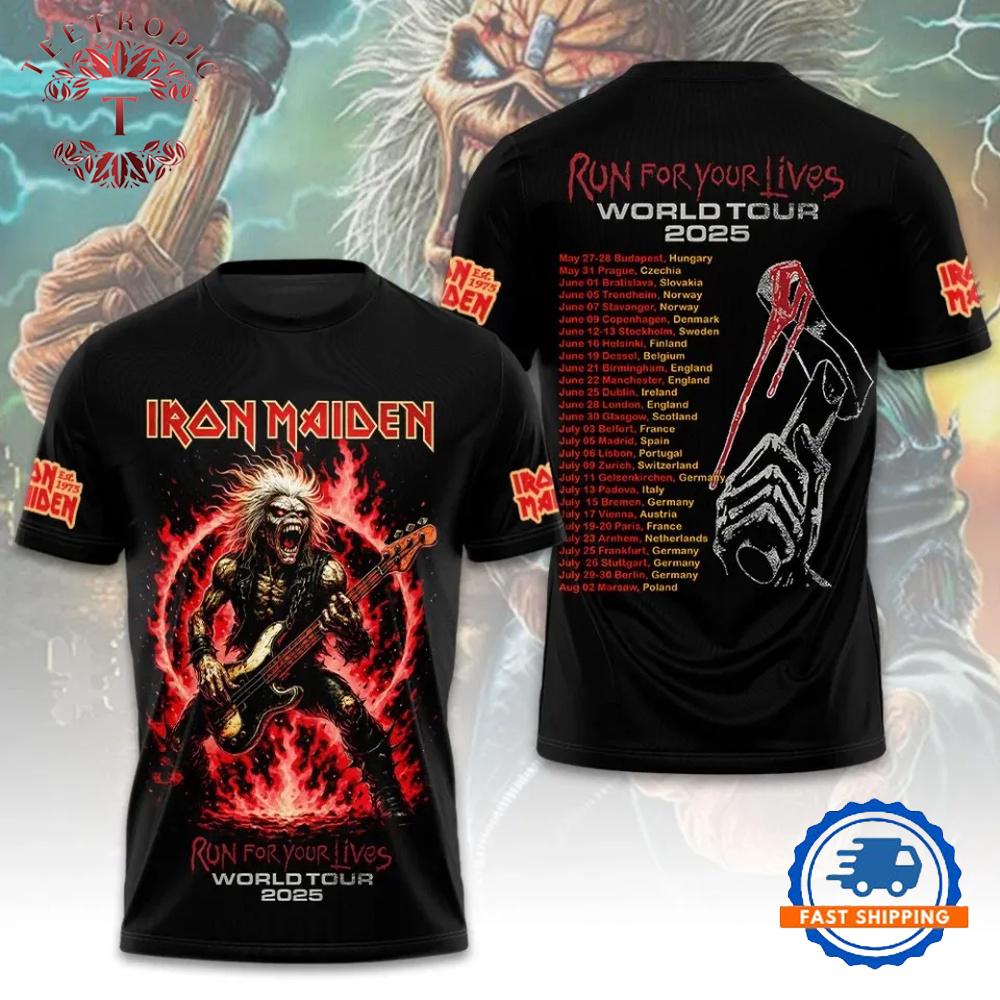 Iron Maidenn World Tour 2026 Run For Your Life T Shirt