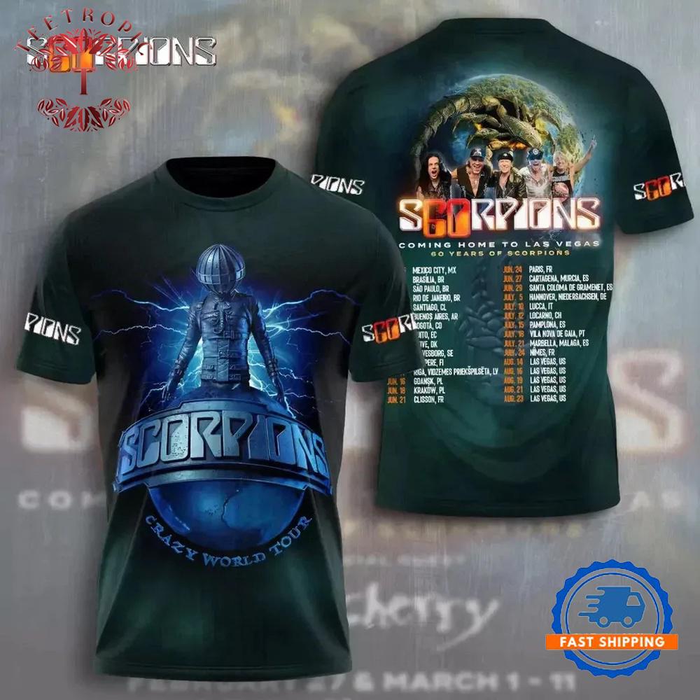 Scorpions Band Crazy World Tour 2025 3D T-Shirt