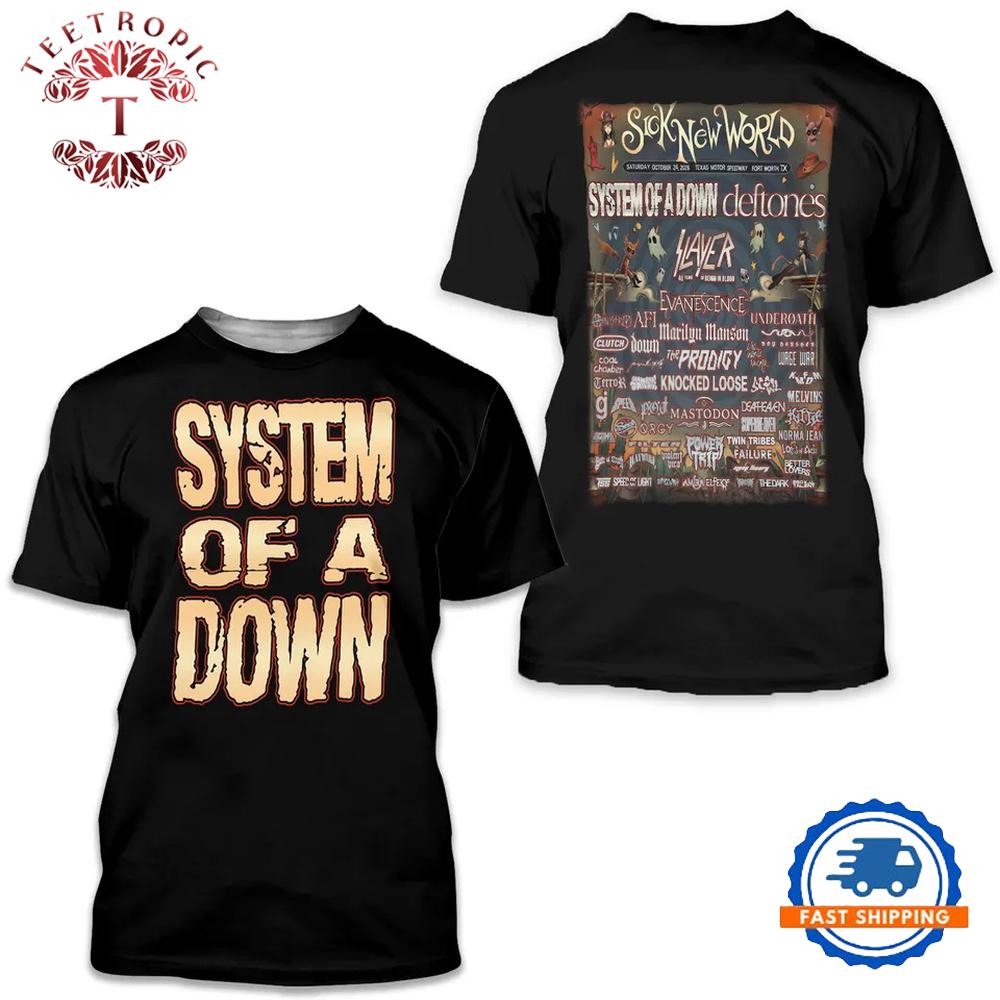 SYSTEM OF DOWN Tour 2026 SICK NEW WORLD 3D T Shirt