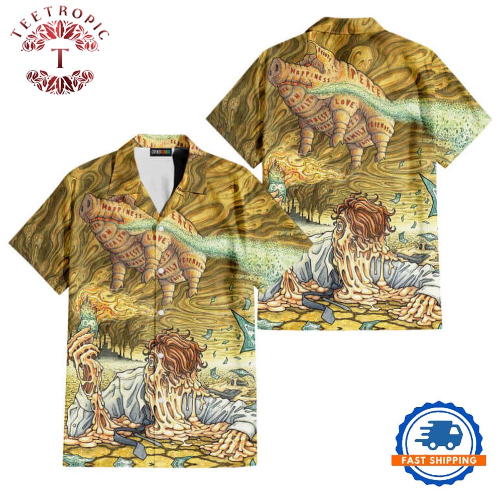 Animals Pig On The Loose Money Hand Drawing Art Pink Floyd Hawaiian Shirt