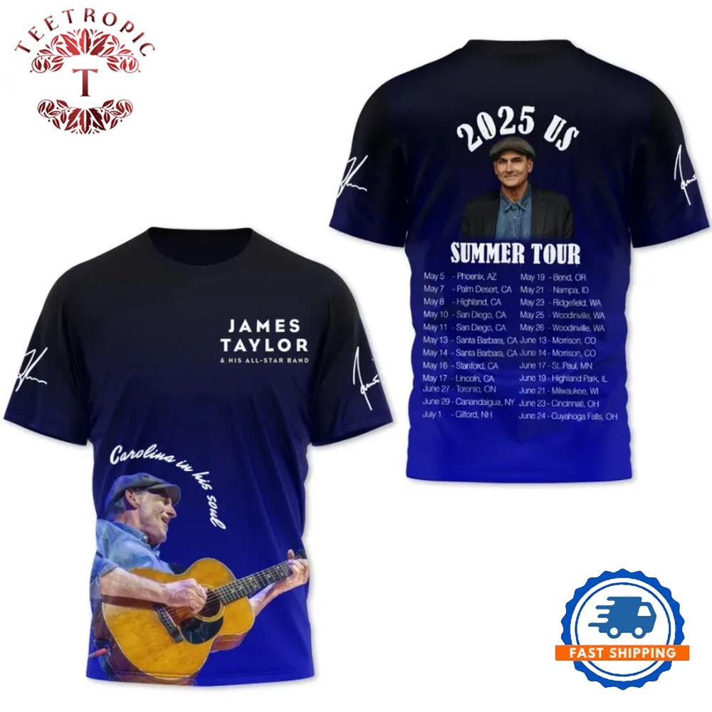 James Taylor 2025 US Summer Tour Signature 3D T-Shirt