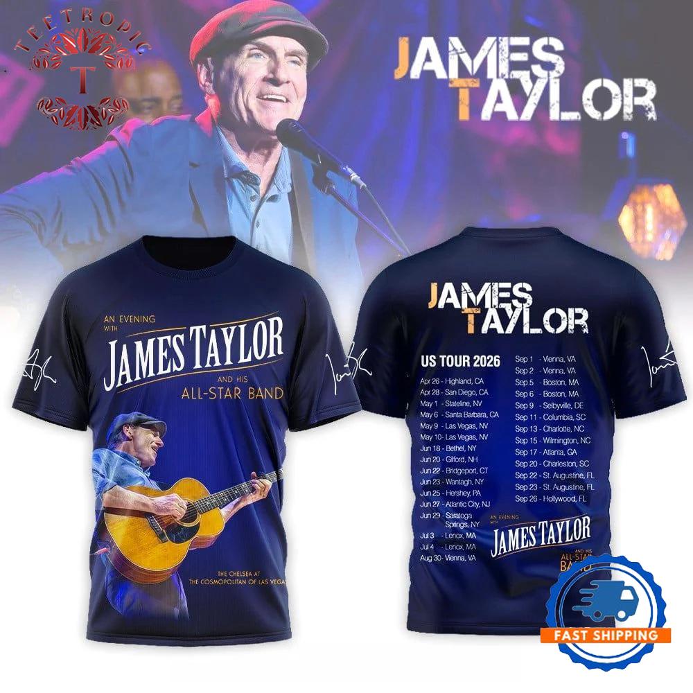 James Taylor US Tour 2026 Routing 3D Graphic T Shirt