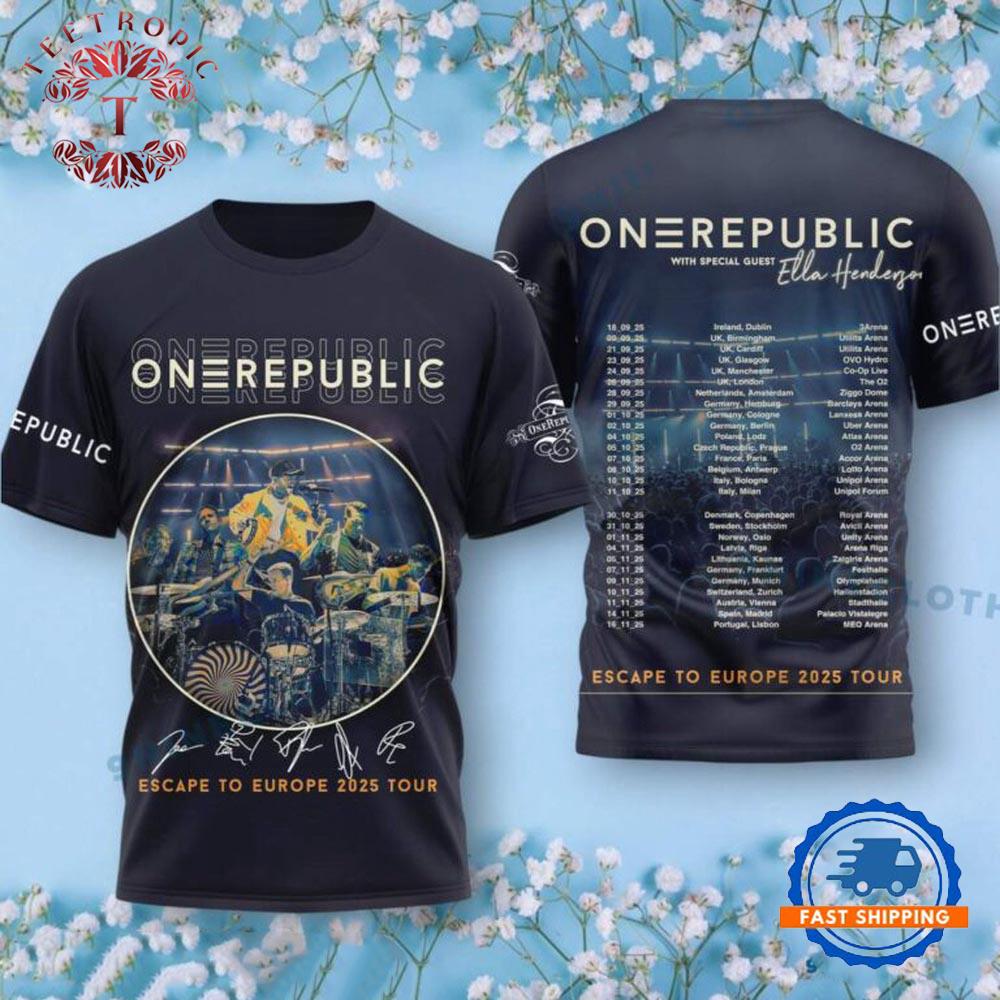 Onerepublic Escape To Europe 2025 Tour With Ella Henderson 3D Shirt