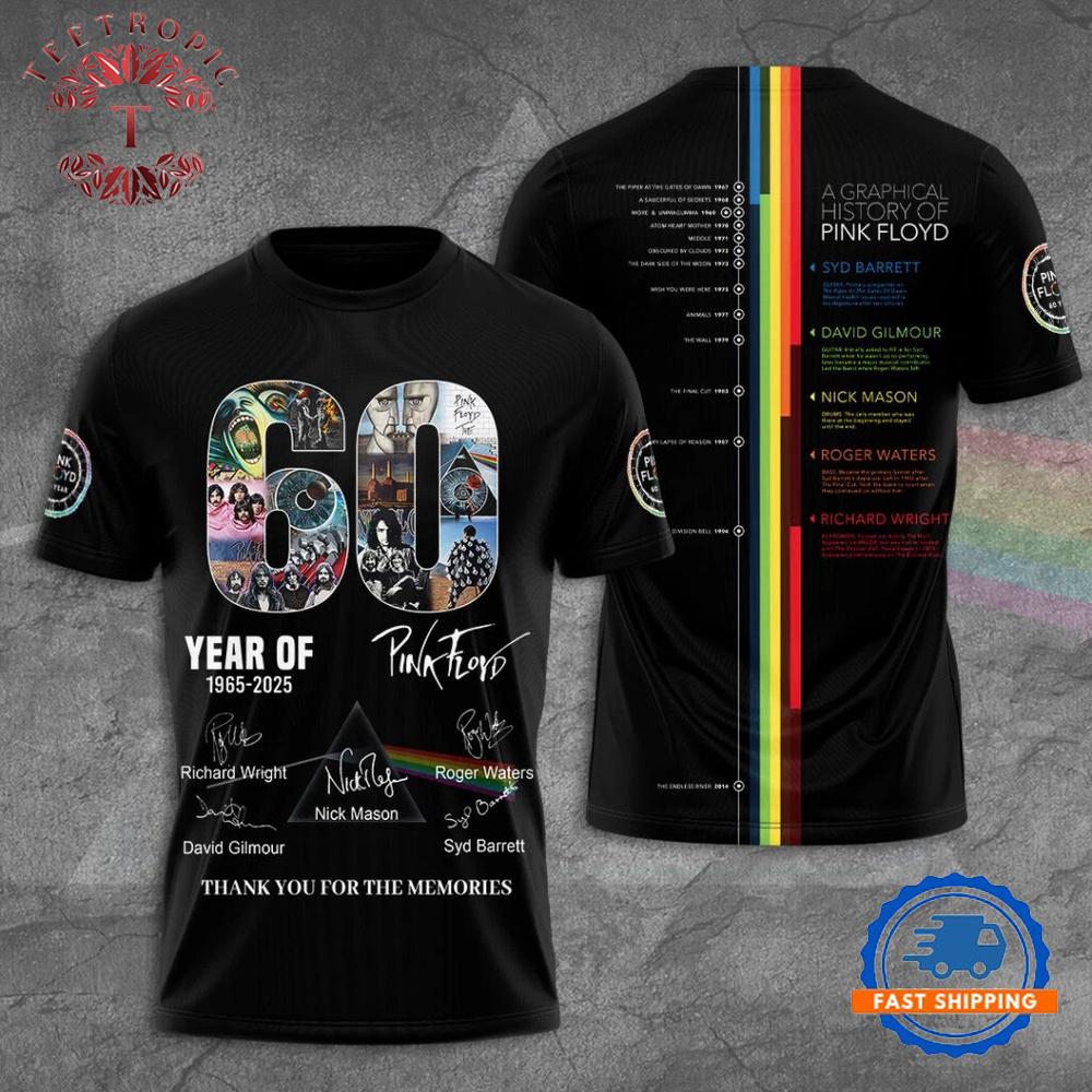 Pink Floyd 1965-2025 50 Years Anniversary 3D Apparel T-Shirt