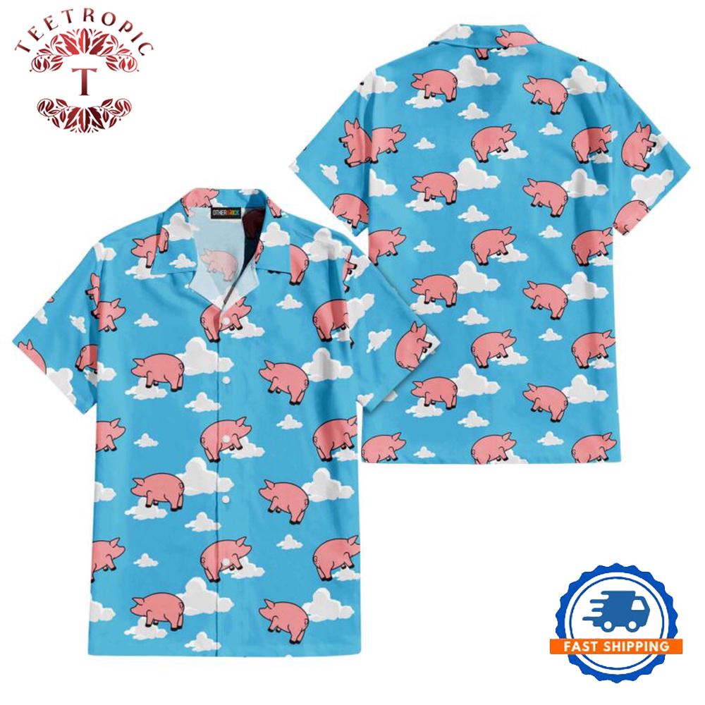 Pink Floyd Animals Blue Flying Pigs And Clouds Cartoon Hawaiian Shirt