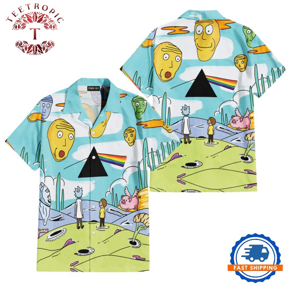 Rick and Morty Looking to DSOTM Pink Floyd Hawaiian Shirt