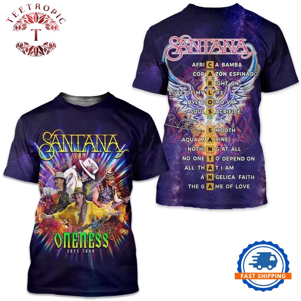 Santana Oneness 2025 Tour 3D All Over Printed T-Shirt