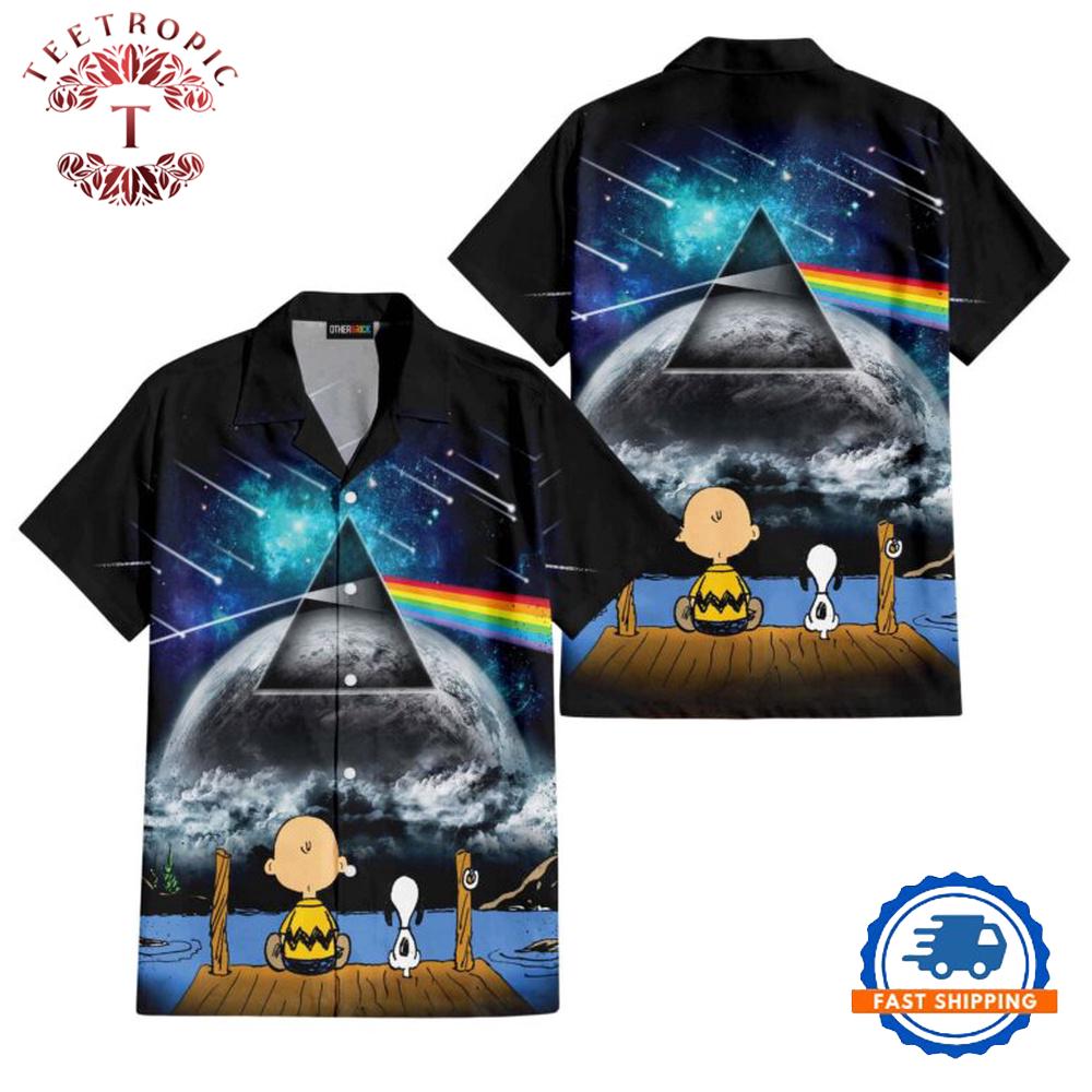 Snoopy And Charlie Brown Looking Dark Side Of The Moon Pink Floyd Hawaiian Shirt