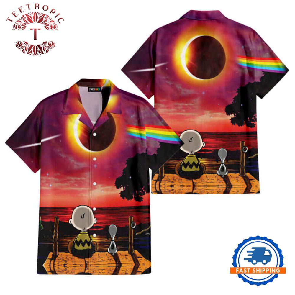Snoopy Dark side of the moon Eclipse Galaxy Pink Floyd Hawaiian Shirt