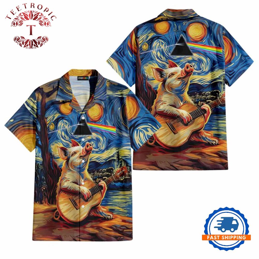 Starry Night Dark Side Of The Moon Van Gogh Pig Animals Hawaiian Shirt