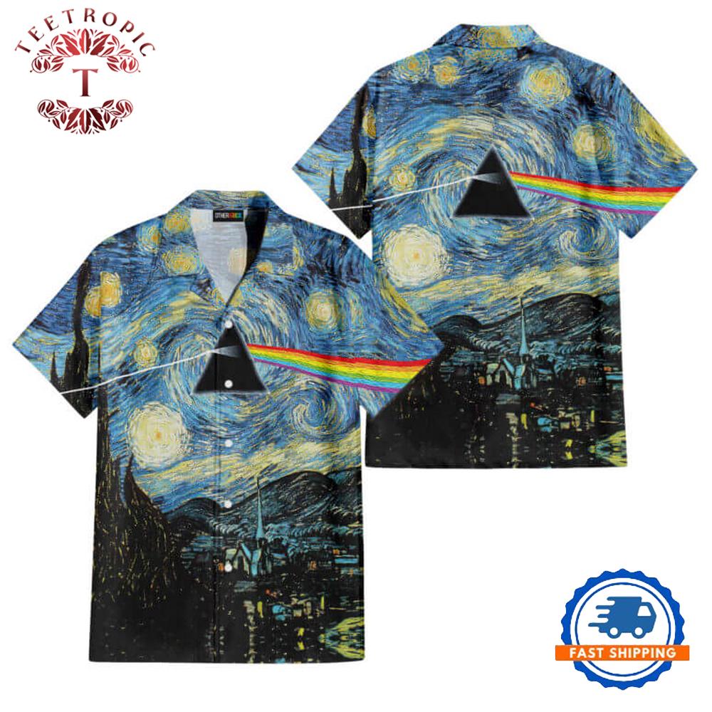 Starry Night Dark Side Of The Moon Van Gogh Pink Floyd Hawaiian Shirt