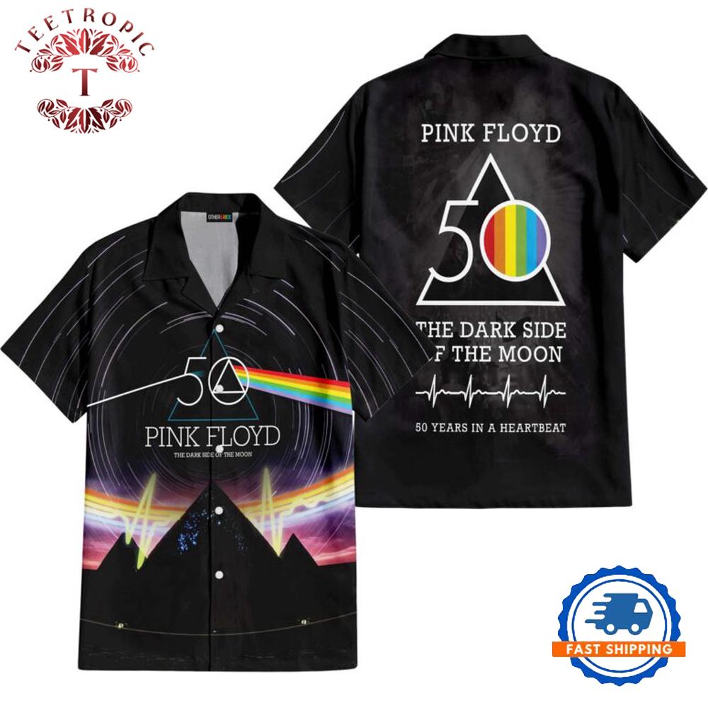 The Dark Side Of The Moon 50th Anniversary Pyramid Night Sky Hawaiian Pink Floyd Shirt