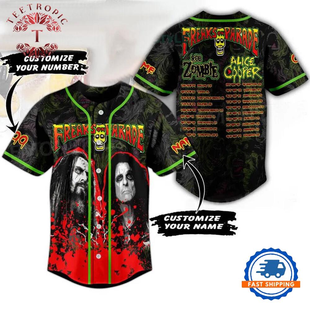Freaks On Parade Rob Zombie Alice Cooper Baseball Jersey Shirt