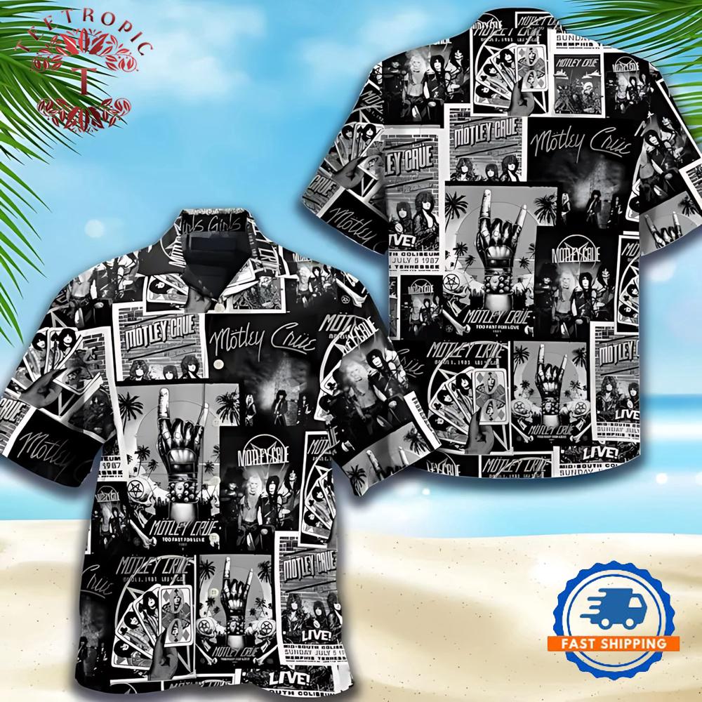 Motley Crue Concert Collage Black Hawaiian Shirt