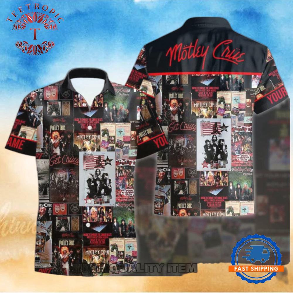 Motley Crue Rock History Collage Hawaiian Shirt