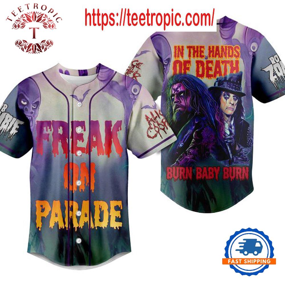 Rob Zombie Alice Cooper Freak On Parade In The Hands Of Death Burn Baby Burn Baseball Jersey