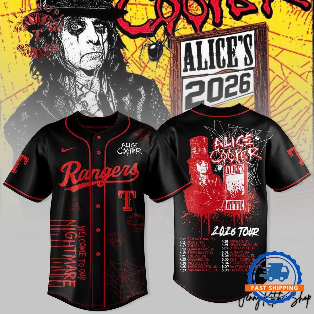Texas Rangers x Alice Cooper Tour 2026 Black Baseball Jersey