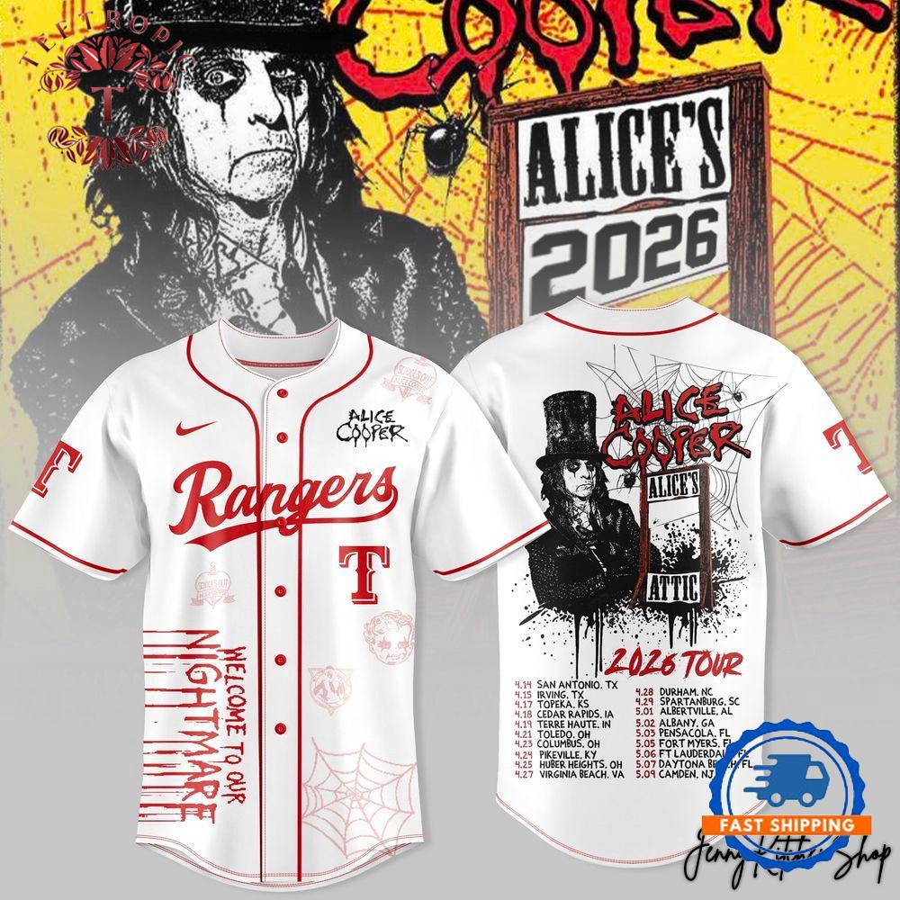 Texas Rangers x Alice Cooper Tour 2026 White Baseball Jersey