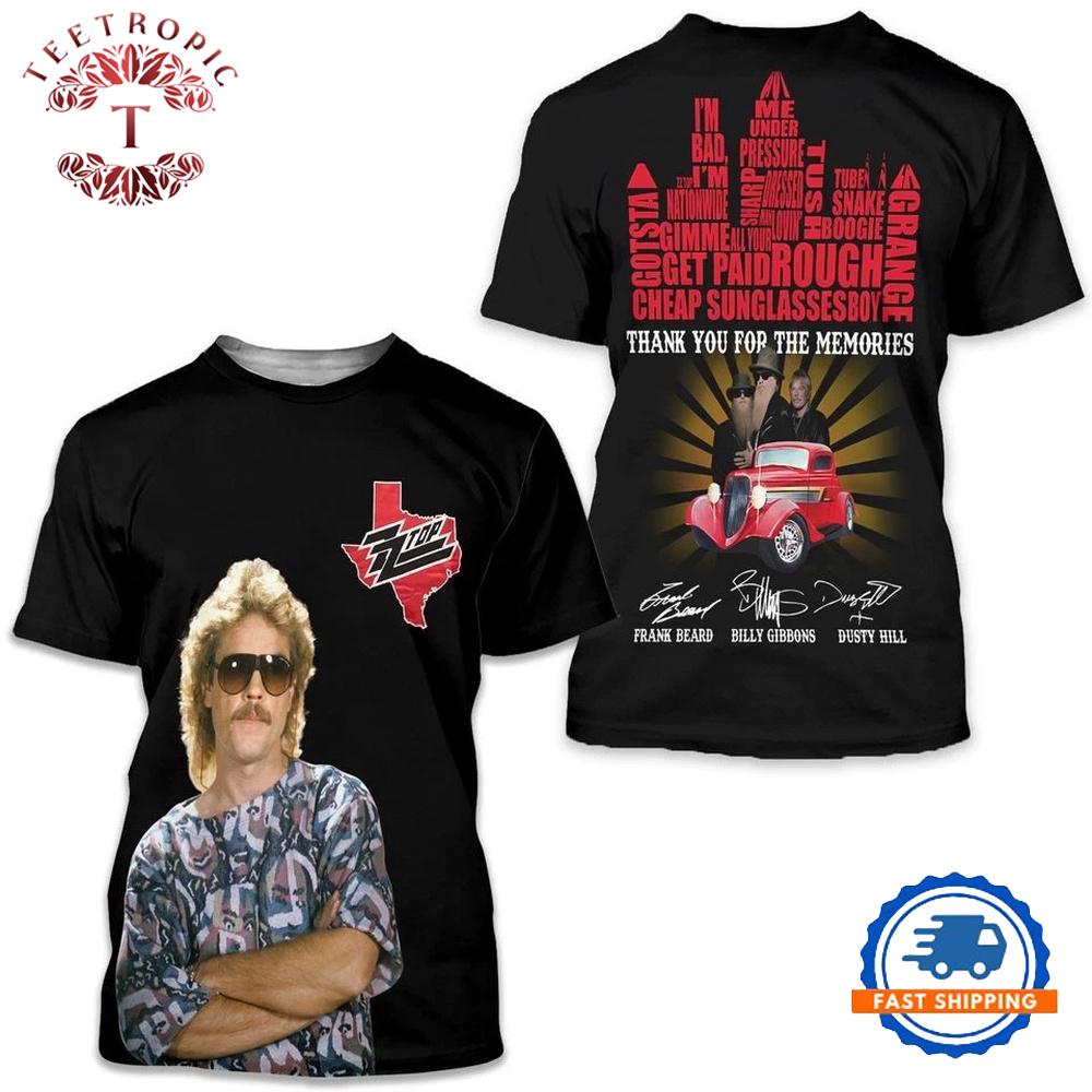 ZZ Top Sunglasses Thank You Signature 3D T-Shirt