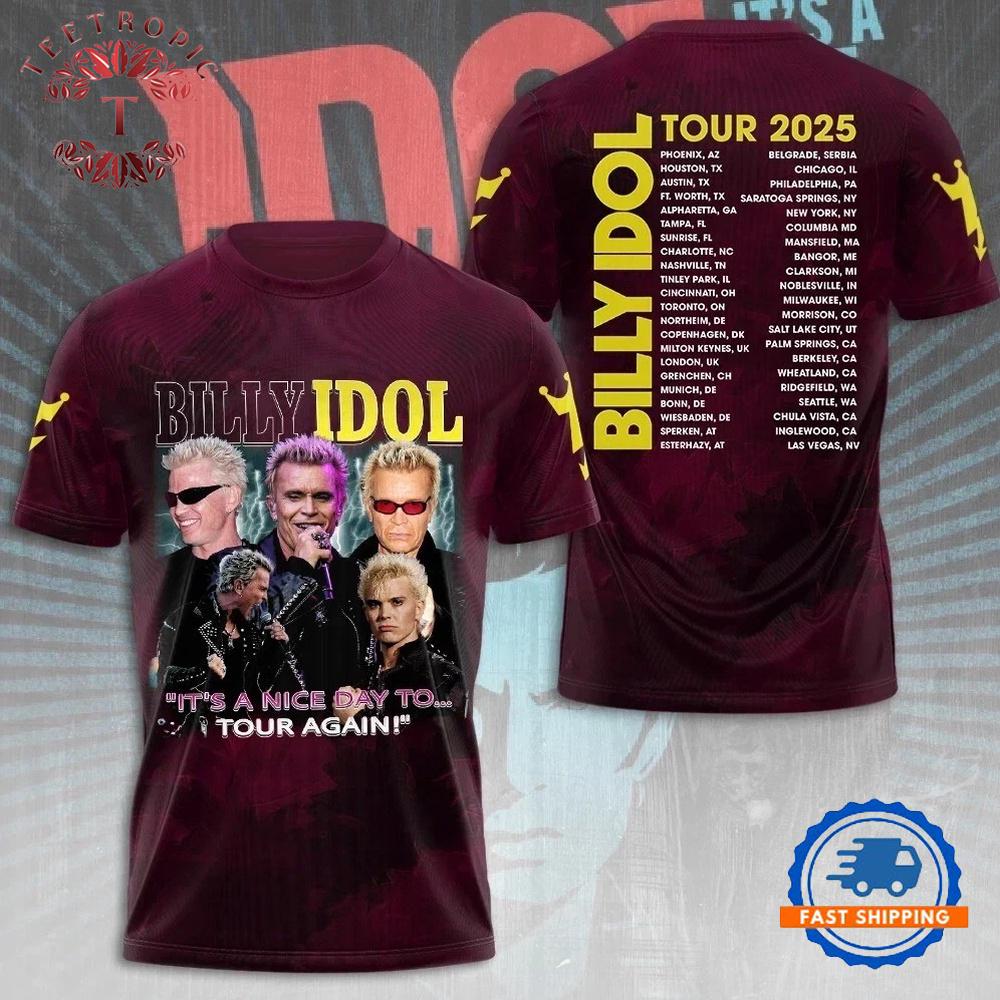 Billy Idol It’s A Nice Day To Tour Again Black Heart 3D T Shirt