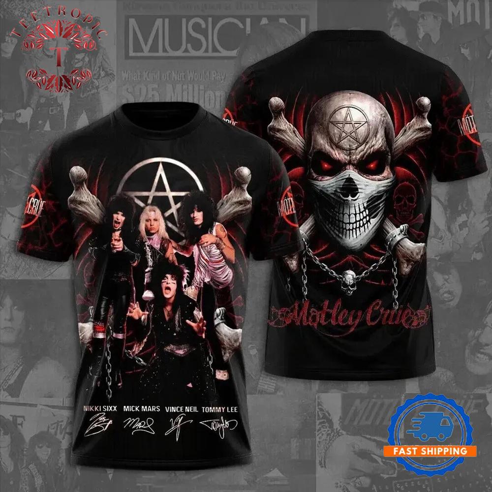 Motley Crue Rock Band Skull Signature T Shirt