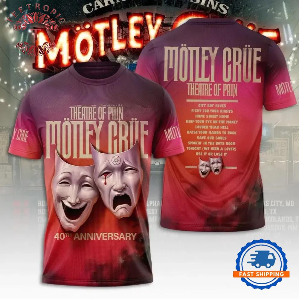 Motley Crue Theatre Of Pain 40th Anniversary 3D T-Shirt