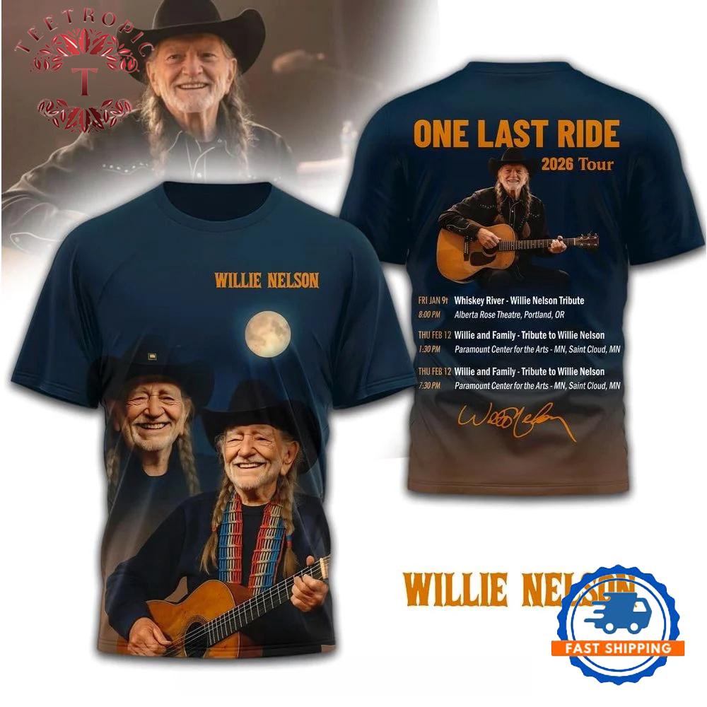 Willie Nelson One Last Ride 2026 Tour T Shirt