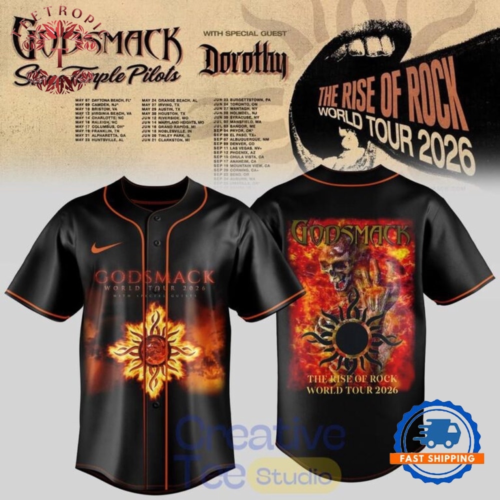 Godsmack The Rise of Rock World Tour 2026 Baseball Jersey
