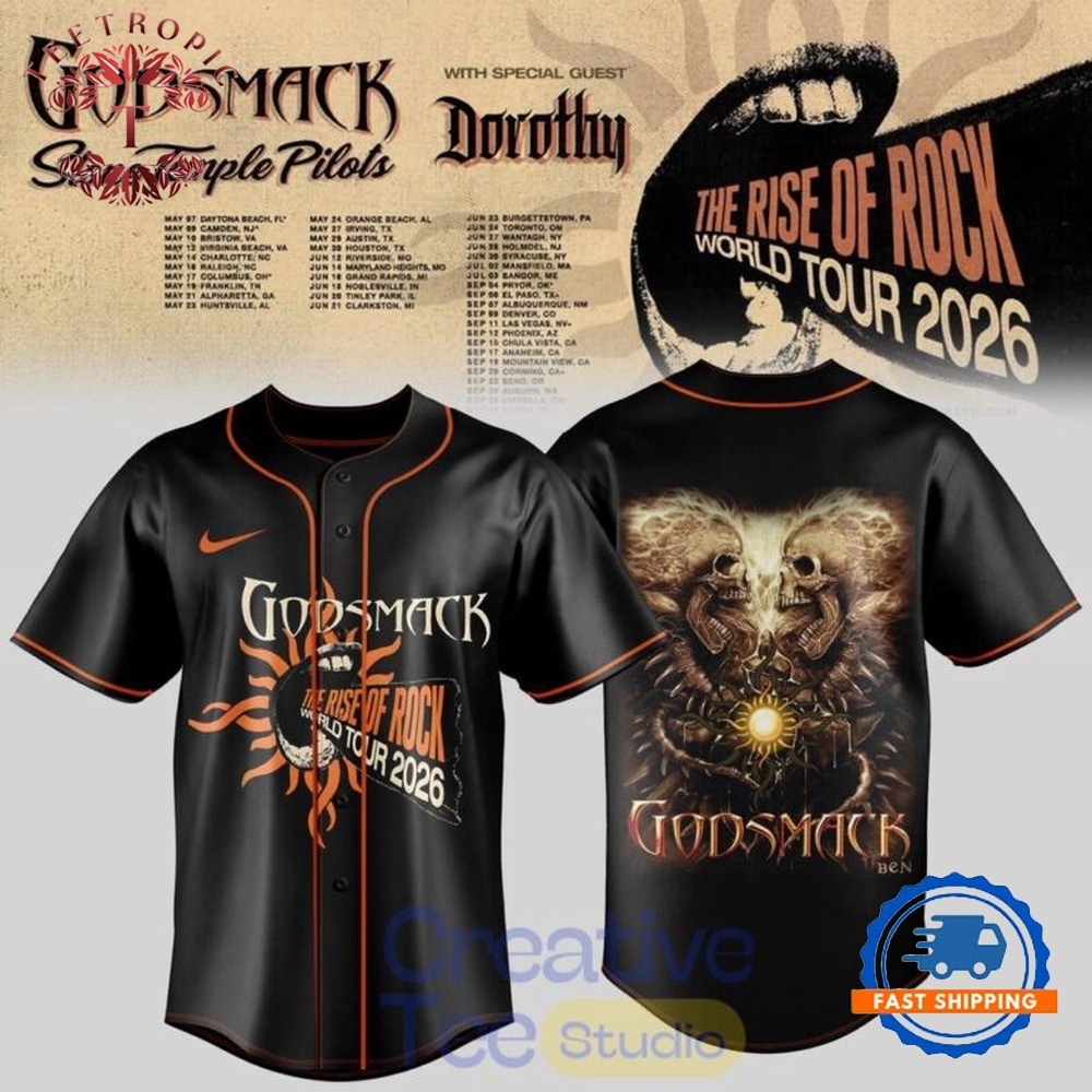 Godsmack The Rise of Rock World Tour 2026 Skull Baseball Jersey