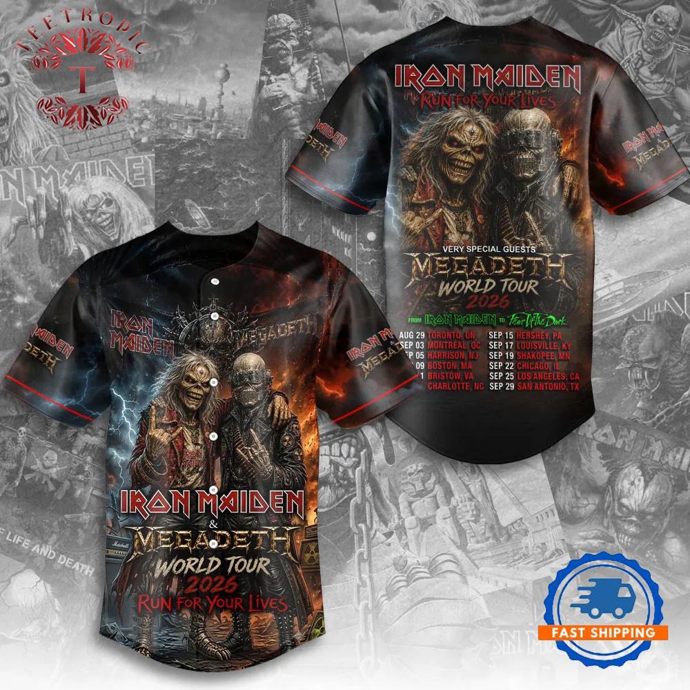 Iron Maiden x Megadeth 2026 Run For Your Lives Tour Baseball Jersey