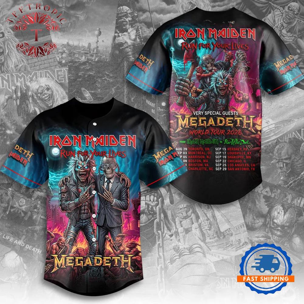 Iron Maiden x Megadeth 2026 World Tour Baseball Jersey Shirt