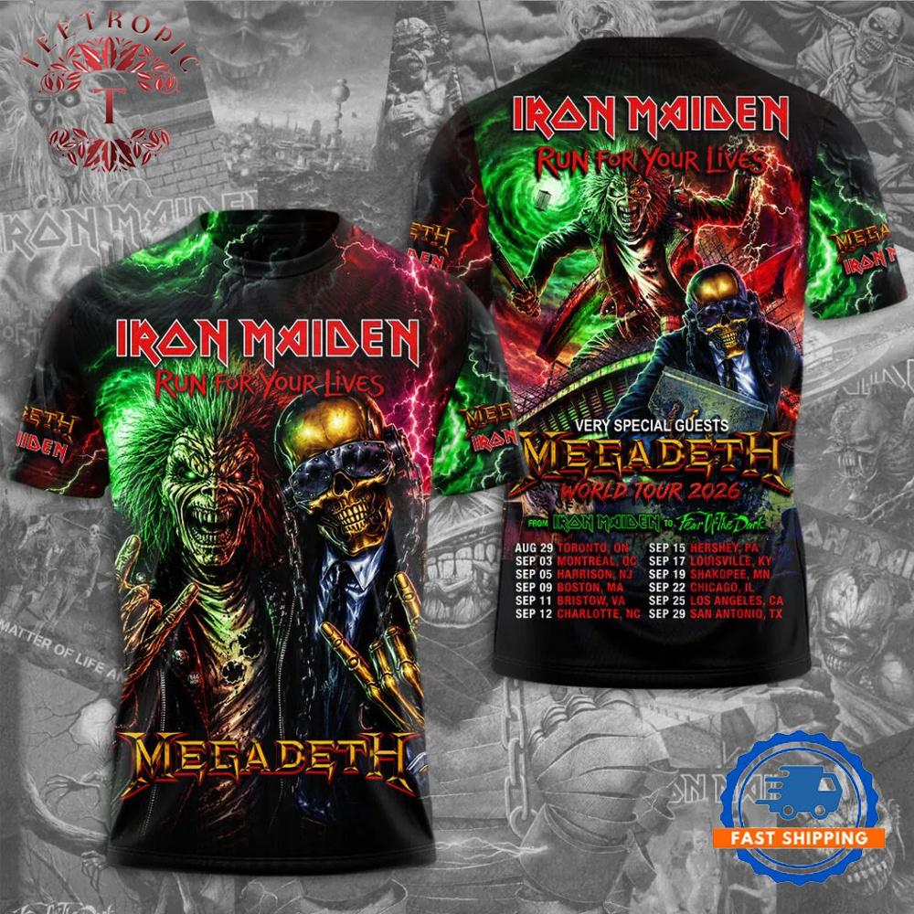 Iron Maiden x Megadeth 2026 World Tour Scheduler T Shirt