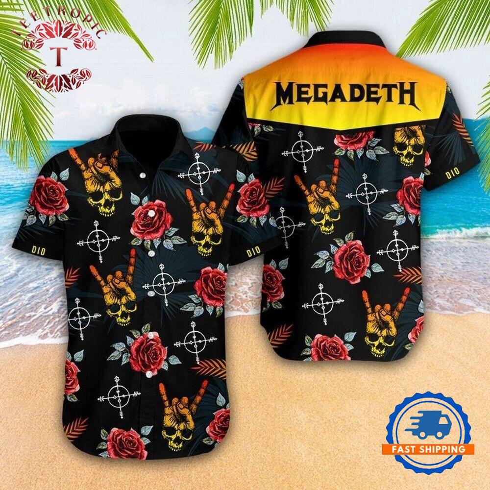 Megadeth Skull Flowers Hawaiian Shirt