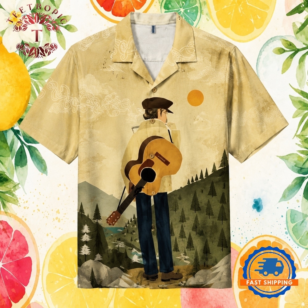 Bob Dylan Folk Singer Acoustic Guitar Landscape Artistic Style Hawaiian Shirt
