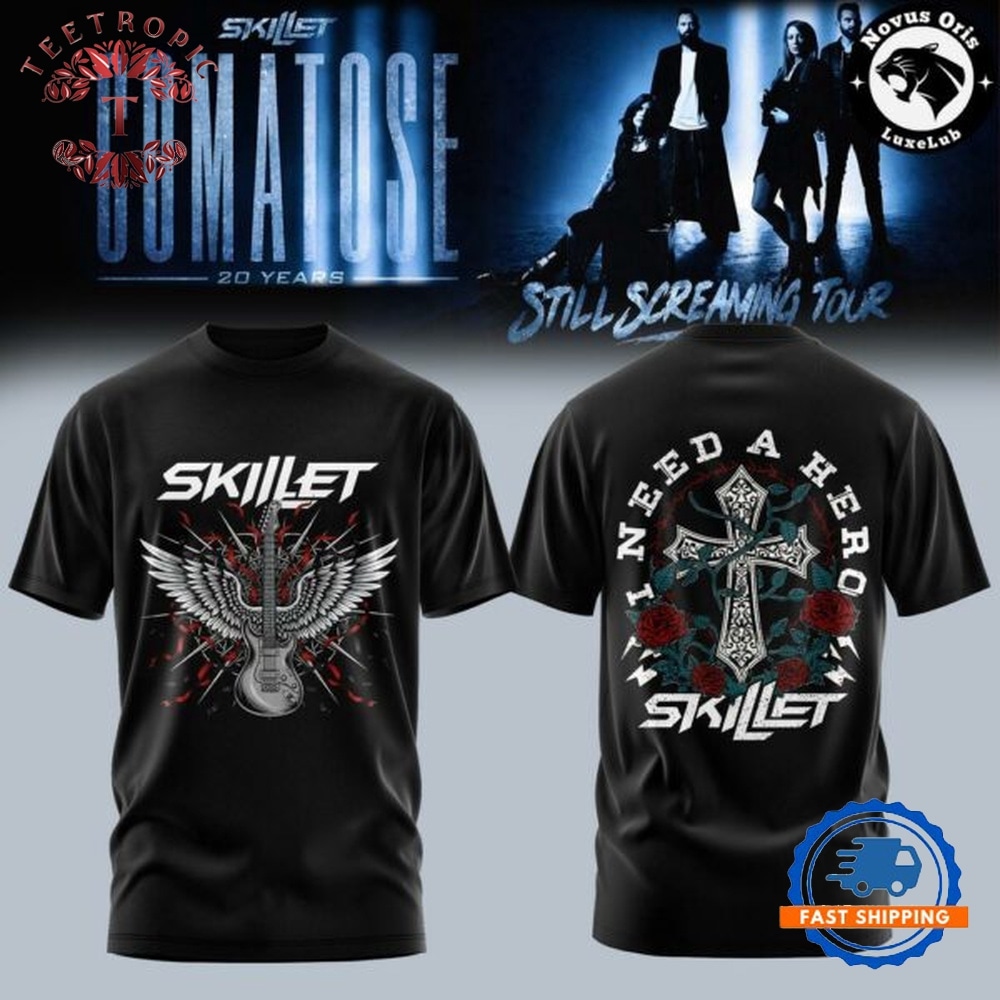 Skillet Band I Need A Hero Comatose 20th Anniversary Tour T Shirt