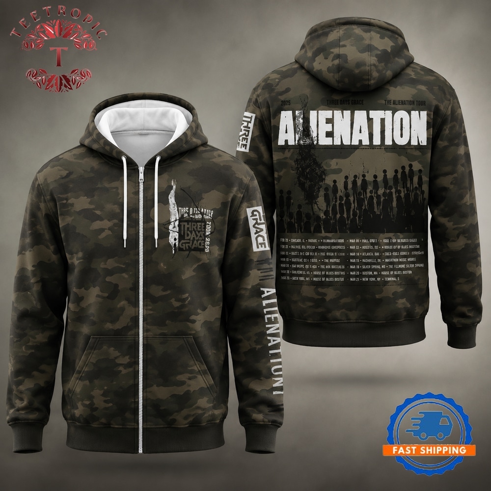 Three Days Grace 2026 Alienation Tour Camo 3D Zip Hoodie