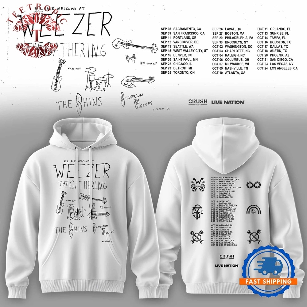 Weezer Merch The Gathering 2026 North America Tour White Hoodie